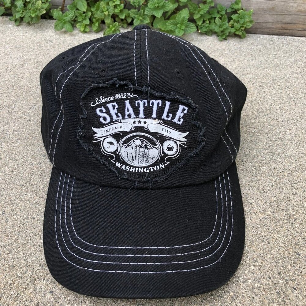 Vintage SNCO Seattle Emerald City Hat Men's Black Adjustable Cap 100% Cotton​